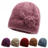 Bonnet for Women Winter Hats Fashion Floral Cross Knitted Hat Ladies Warm Velvet Winter Hat Skullies Beanies MOM Grandmother Cap 2