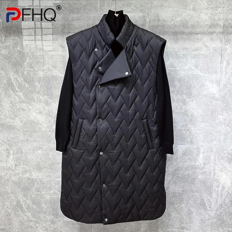 

PFHQ Standing Collar Mid Length Cotton Coat Tank Top Men's Korean Vest Personality Streetwear Original Waistcoat Winter 21Z3023