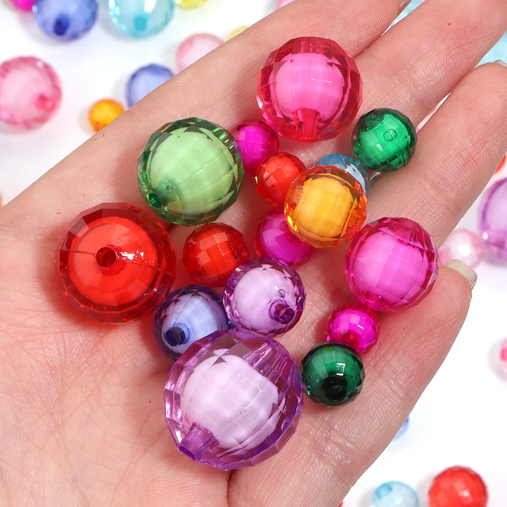 20-100pcs 8/10/12/14/16/18/20mm 더블 레이어 면처리된 아크릴 비즈 DIY 쥬얼리 만들기 공예 액세서리용 루즈 스페이서 비즈