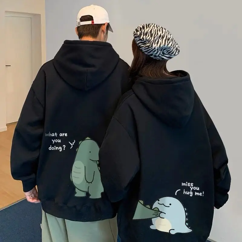 

Korean Women Men Fashion Hoodie Cute Cartoon Dinosaur Pullover Couple Casual Hooded Clothing Female Spring Autumn Streetwea Y2kr