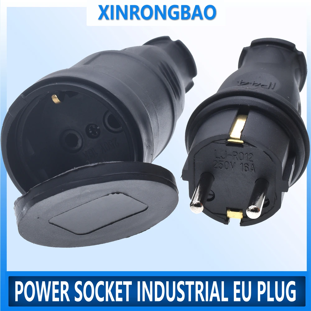 Power Socket Industrial EU Rubber Waterproof Plug Electrial Grounded Power Socket Industrial EU Rubber Waterproof Plug Electrial Grounded