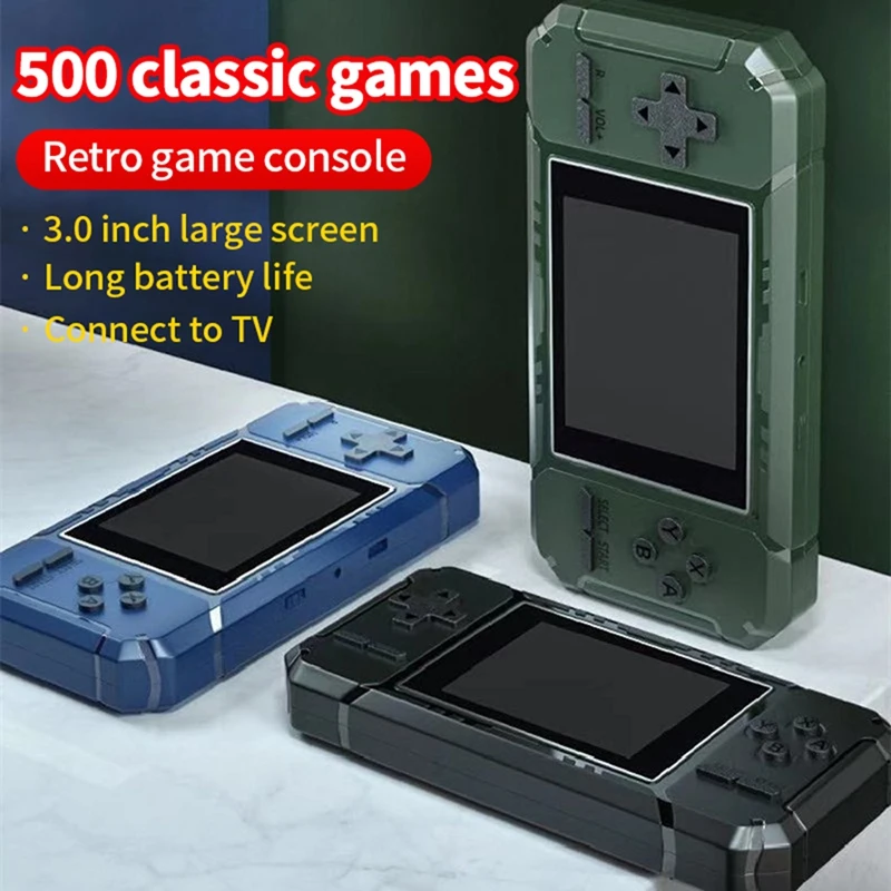 Retro Portable Mini Handheld Game Console 8-Bit 3.0 Inch Color Screen LCD Game Player Built-In 500 Games