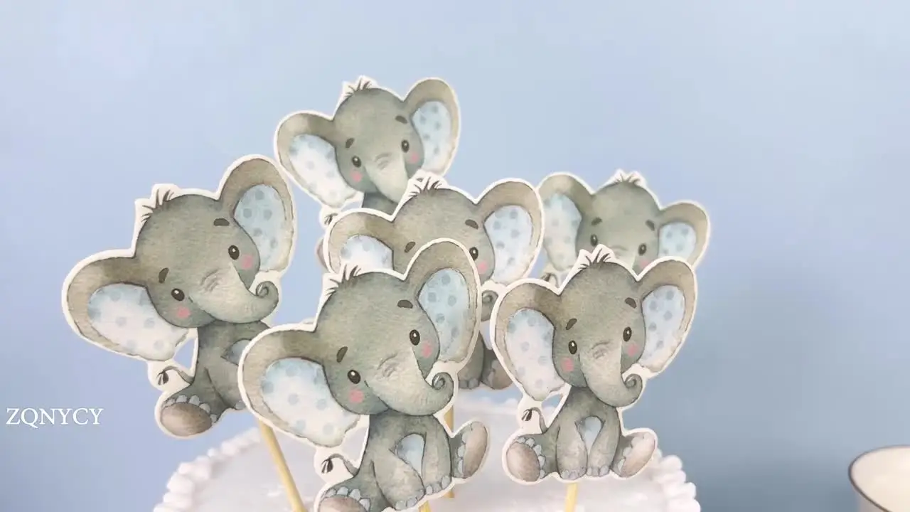 24 Pack Elephant Cupcake Toppers - Gender Reveal Baby Shower Decorations (Pink) - View #12