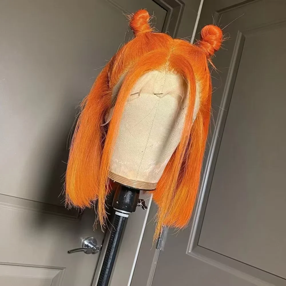 Ginger Orange Colored Straight Bob Human Hair Wig Vietnamese Preplucked 13x4 Lace Frontal Wigs Bone Straight Bob For Women