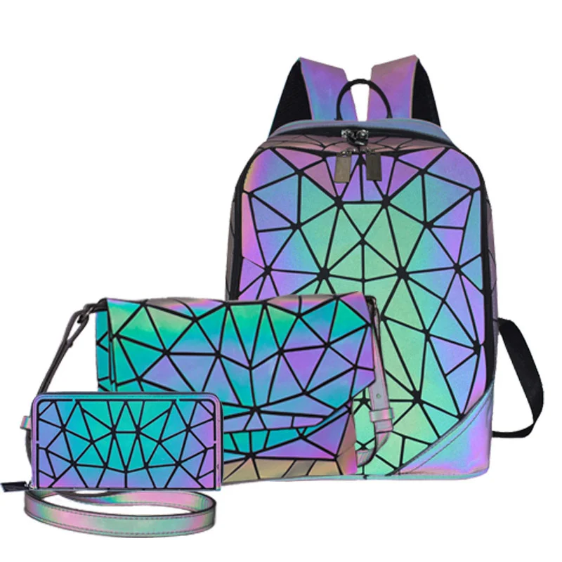 

Laser Luminous bao bag Sequin set Backpack for women's shoulder School Girls Female Design Back holographic