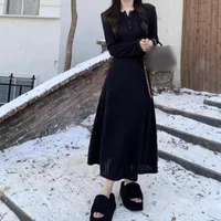 Robe en tricot à manches longues de style français, vintage, cintrée à la taille, coupe ajustée, col semi-ouvert, nouvelle arrivée printemps-automne pour femmes 3