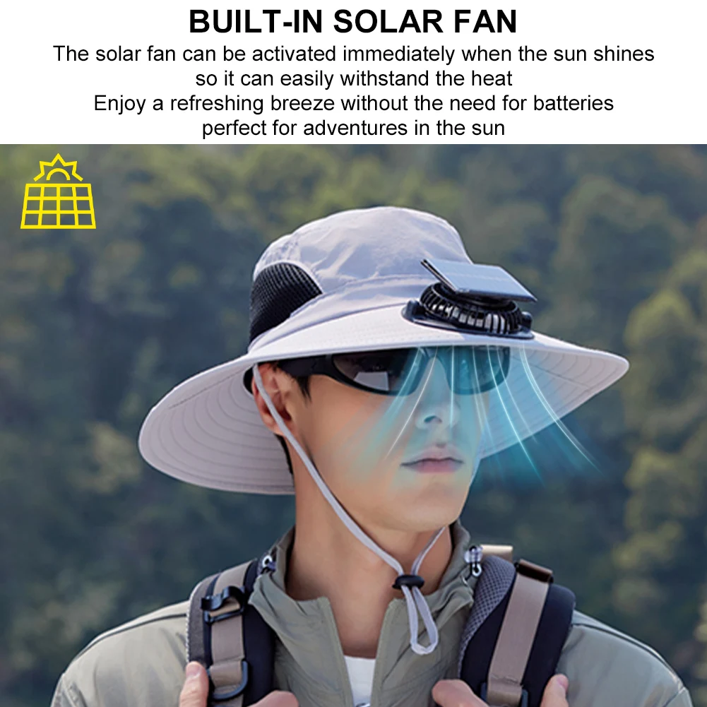 Wide Brim Solar Fan Hat Outdoor Sun Hat UV Protection with Removable & USB Charging Fan for Beach Garden Outdoor Sports