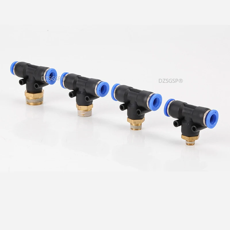 Air Connector Fitting T Shape Tee 6mm 8mm 10mm 12mm 4mm Hose Pipe to 1/8&quot 1/4&quot M5 3/8&quot 1/2&quot BSPT Male Thread Pneumatic Coupler |