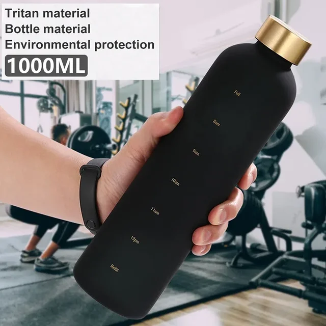 BPA Free Water Cup Outdoors Sports Water Bottle Frosted Plastic Space Cup with Time Scale 1000ml Large Capacity Tumbler 3