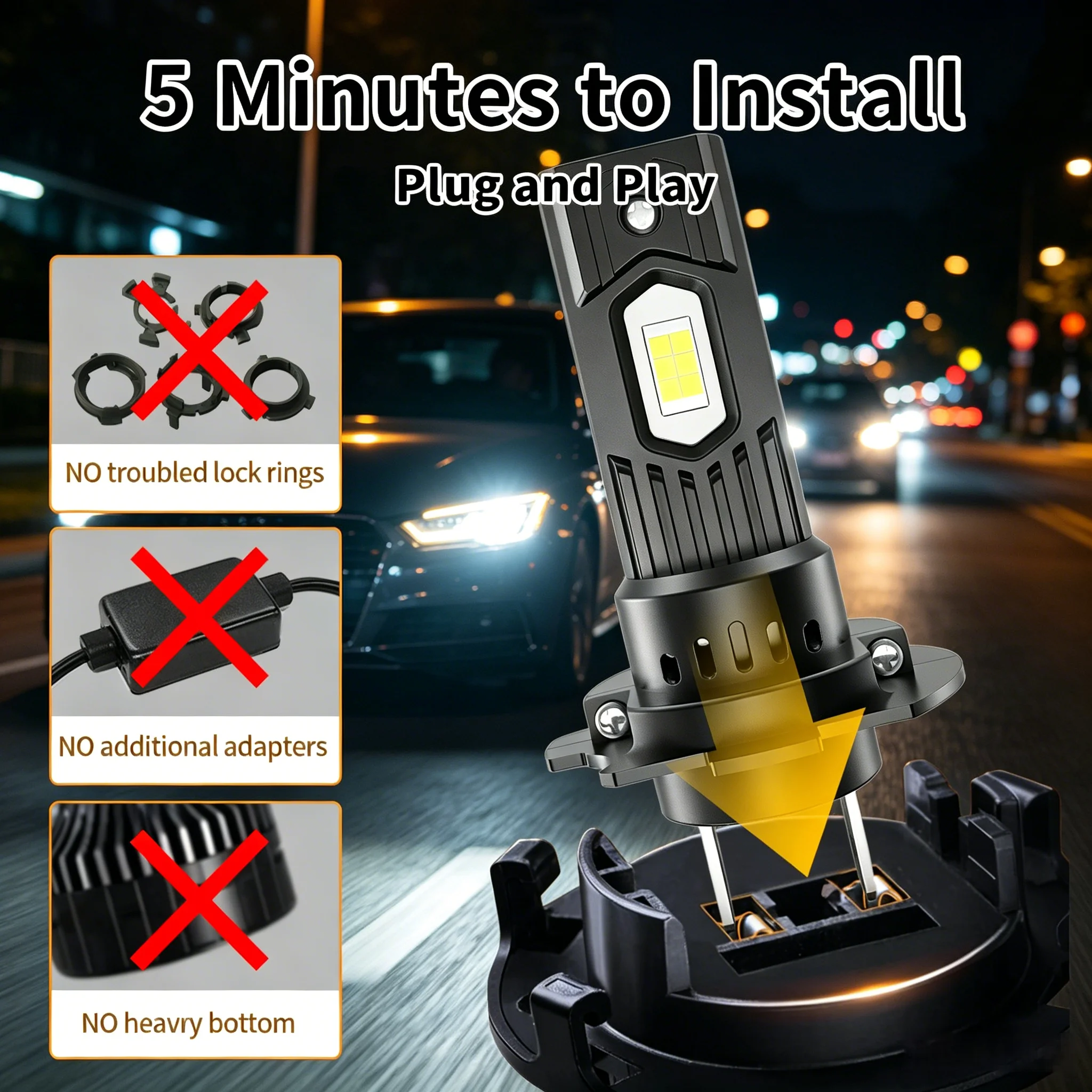1Pcs/2Pcs/4Pcs 높은 침투력 H7 LED 안개등 전구 6000LM 6000K 자동차 차량용 깜박임 방지 무소음 팬