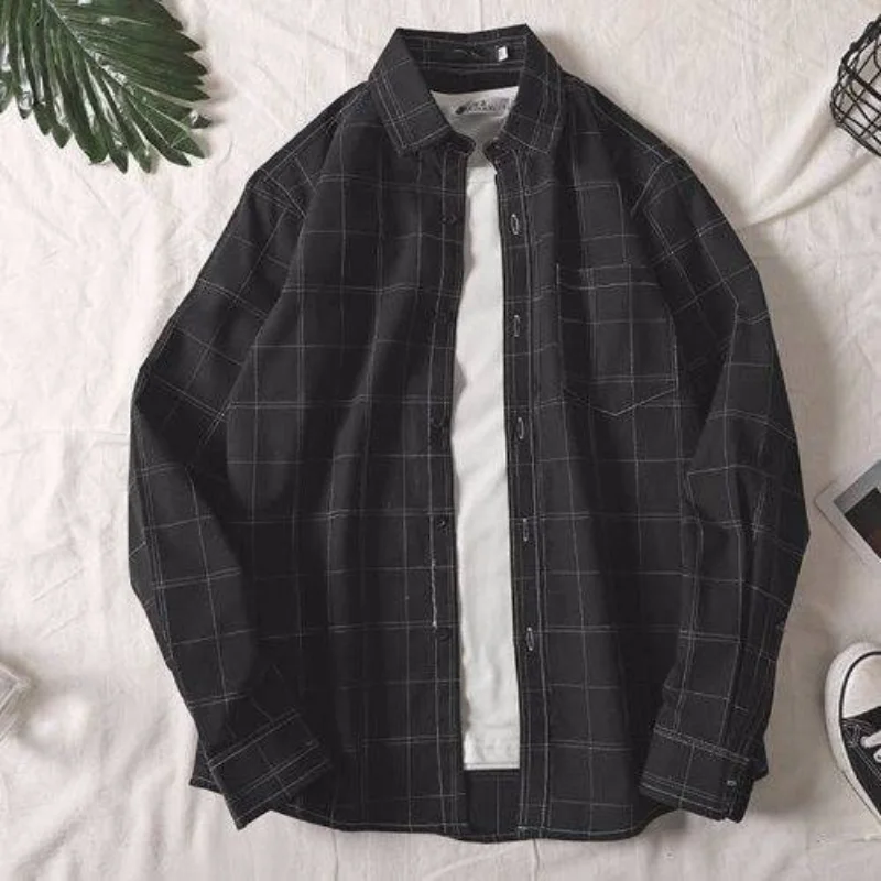 

2023 New Men's Clothing Spring Autumn Long Sleeve Lapel Commuter Business All-match Slim Korean Striped Button Pockets Shirt