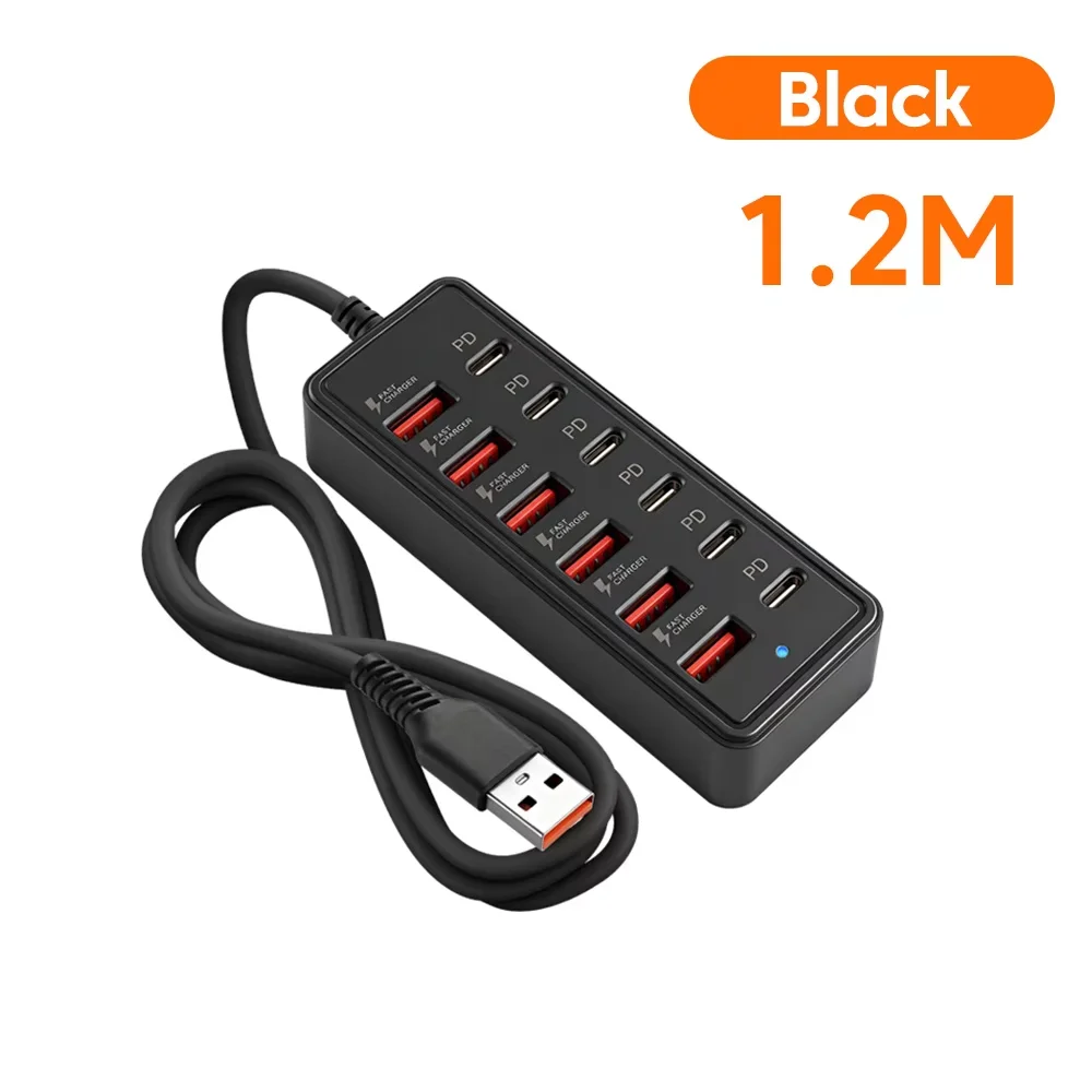 Universal Multi-Port Fast Charging Station – 12-Port USB Hub with 6 USB-A & 6 USB-C Outlets