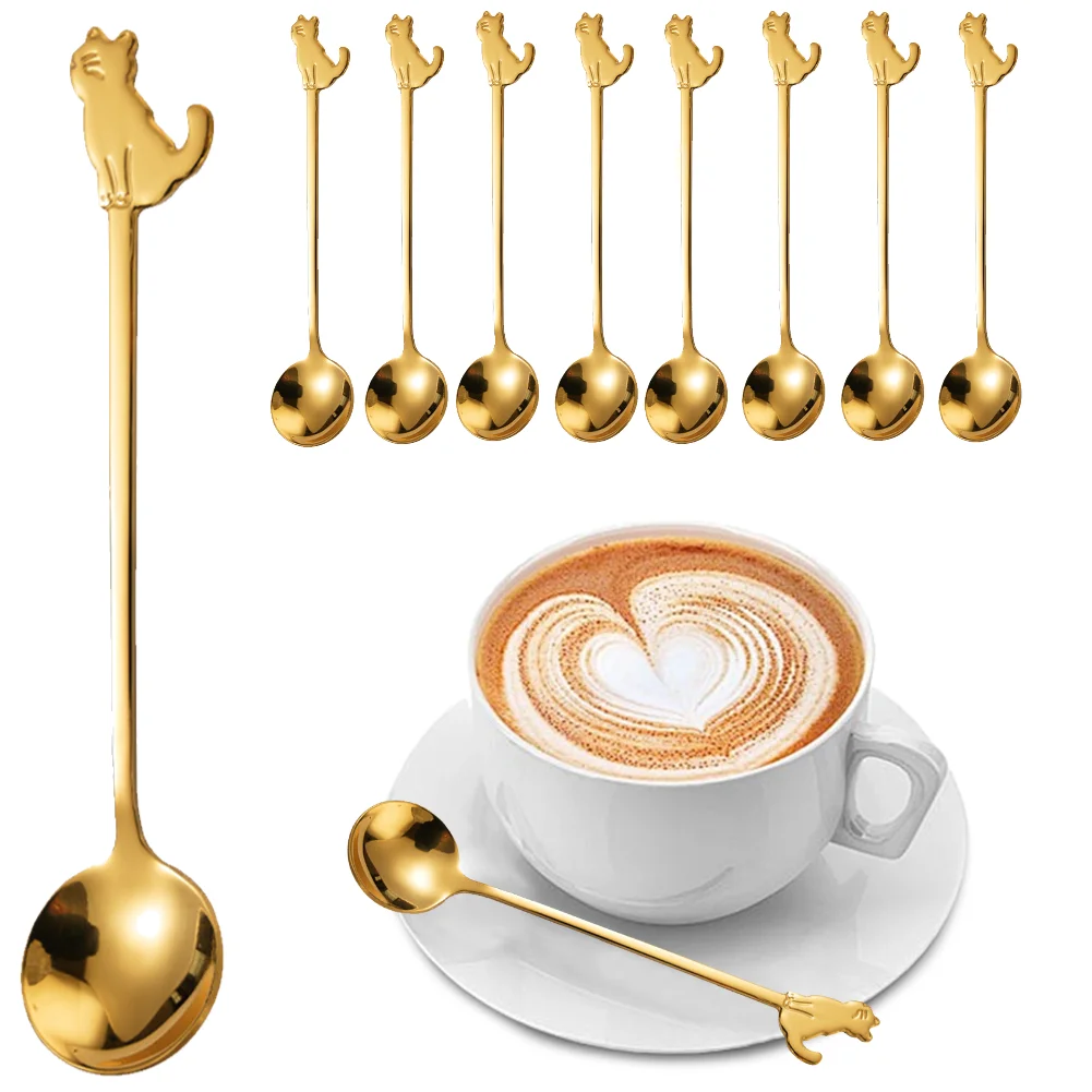 20-1PC Stainless Steel Coffee Ice Cream Dessert Spoon Cute Cat Shaped Mini