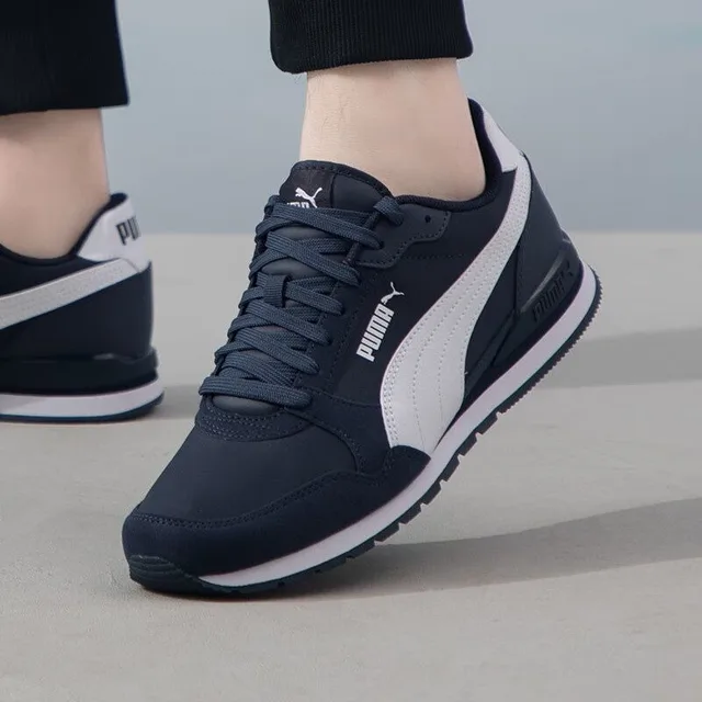 Chaussures de course basses en cuir PUMA, résistantes à l'usure et légères, identiques pour hommes et femmes, bleu foncé 384857-02 1