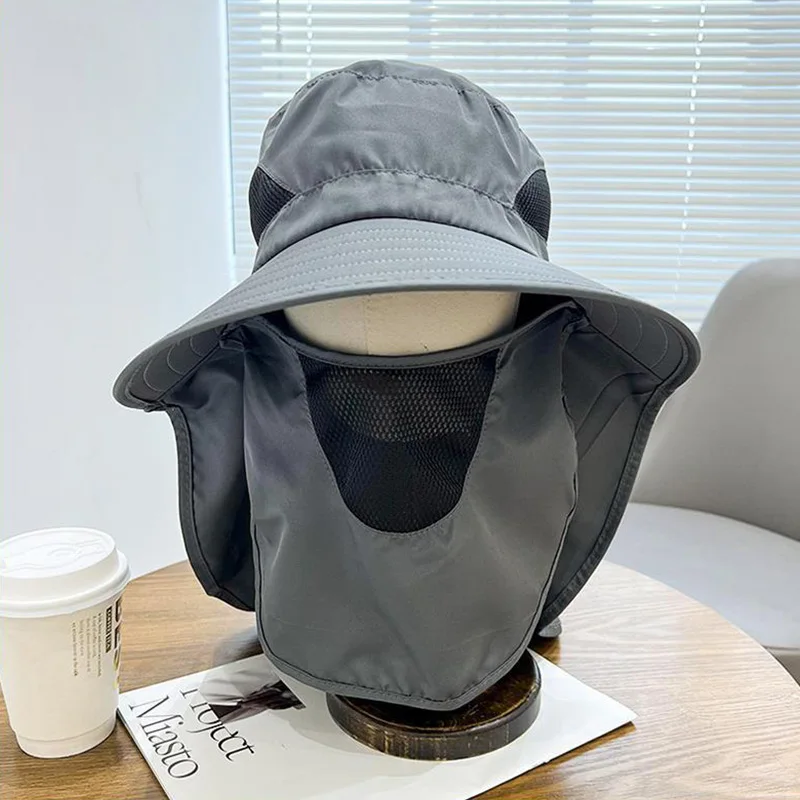 Sıcak Satış Erkekler Geniş Büyük Kenarlı Güneş Yaz Açık Hava Balıkçılık Yürüyüş Kova Şapka Erkek UV Boyun Koruması Şal Vizör Şapka_voghion.com