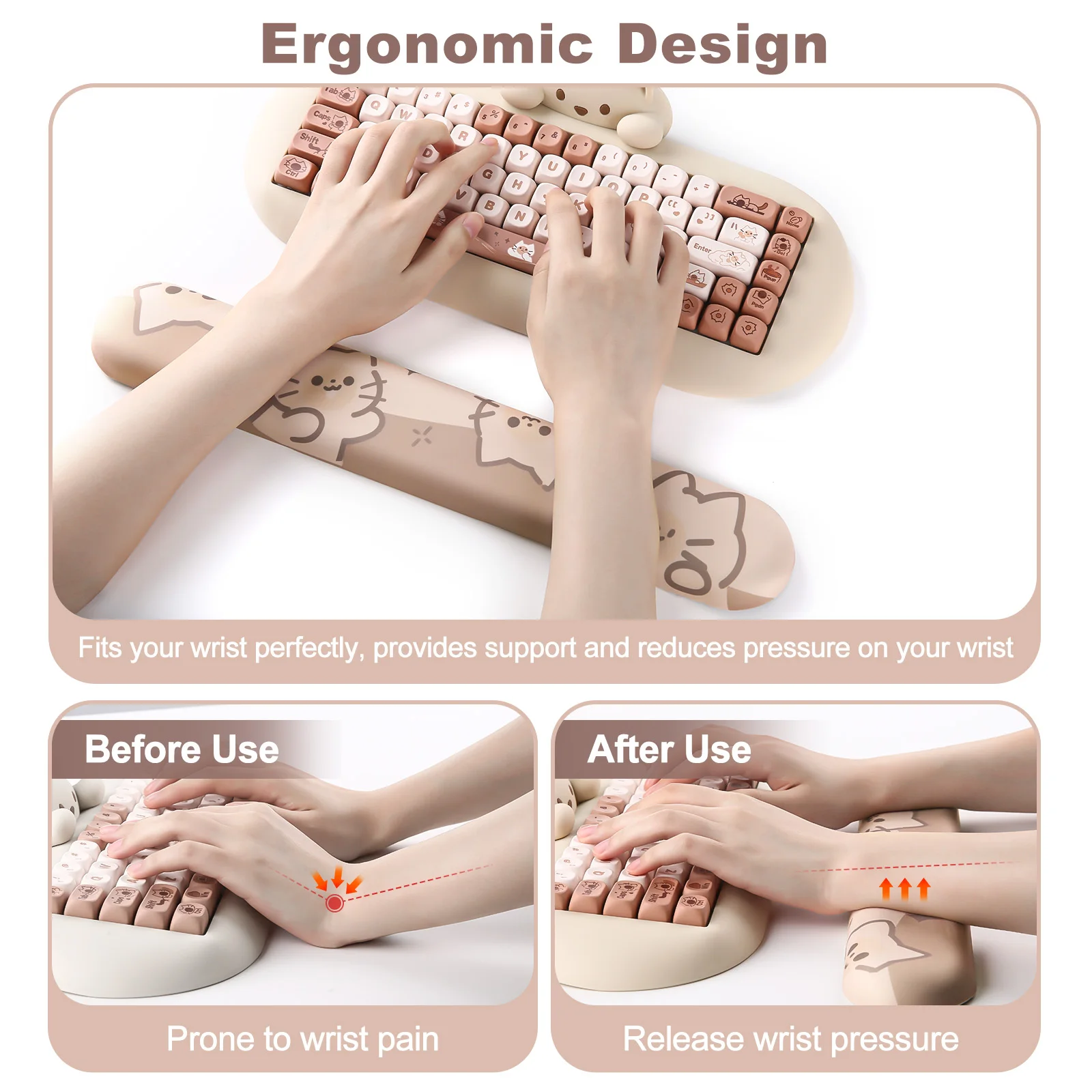 Yunzii-apoio Ergonômico Bonito do Teclado e do Pulso Antiderrapante Base do Plutônio Escritório Jogos Computador tipo Alívio da Dor Miau do Café - Imagem 2