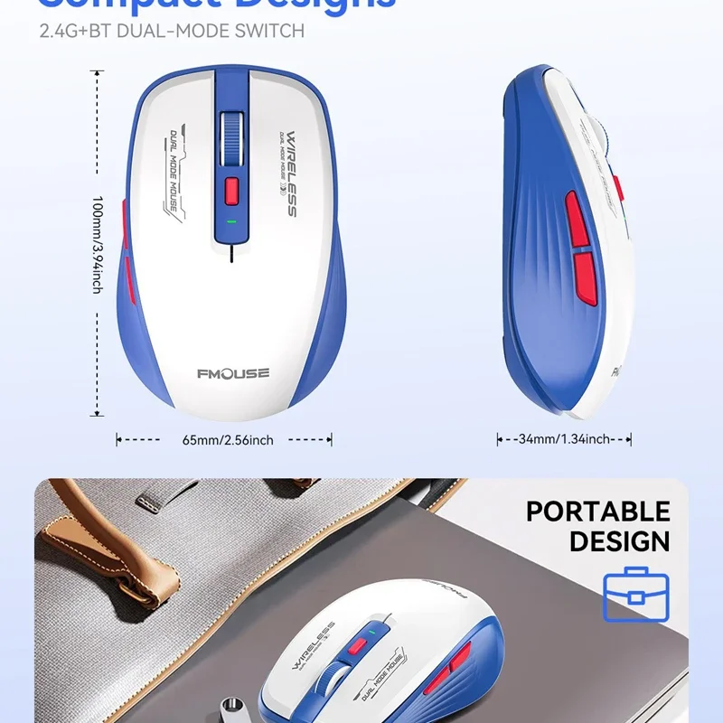 Enhanced Wireless Bluetooth Dual Mode Mouse - Silent & Portable with 1600 DPI