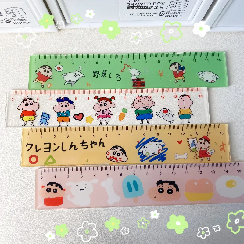 15cm 크레용 신찬 눈금자 애니메이션 캐릭터 귀여운 눈금자 세트 그리기 측정 기하학적 눈금자 학교 사무용품 편지지