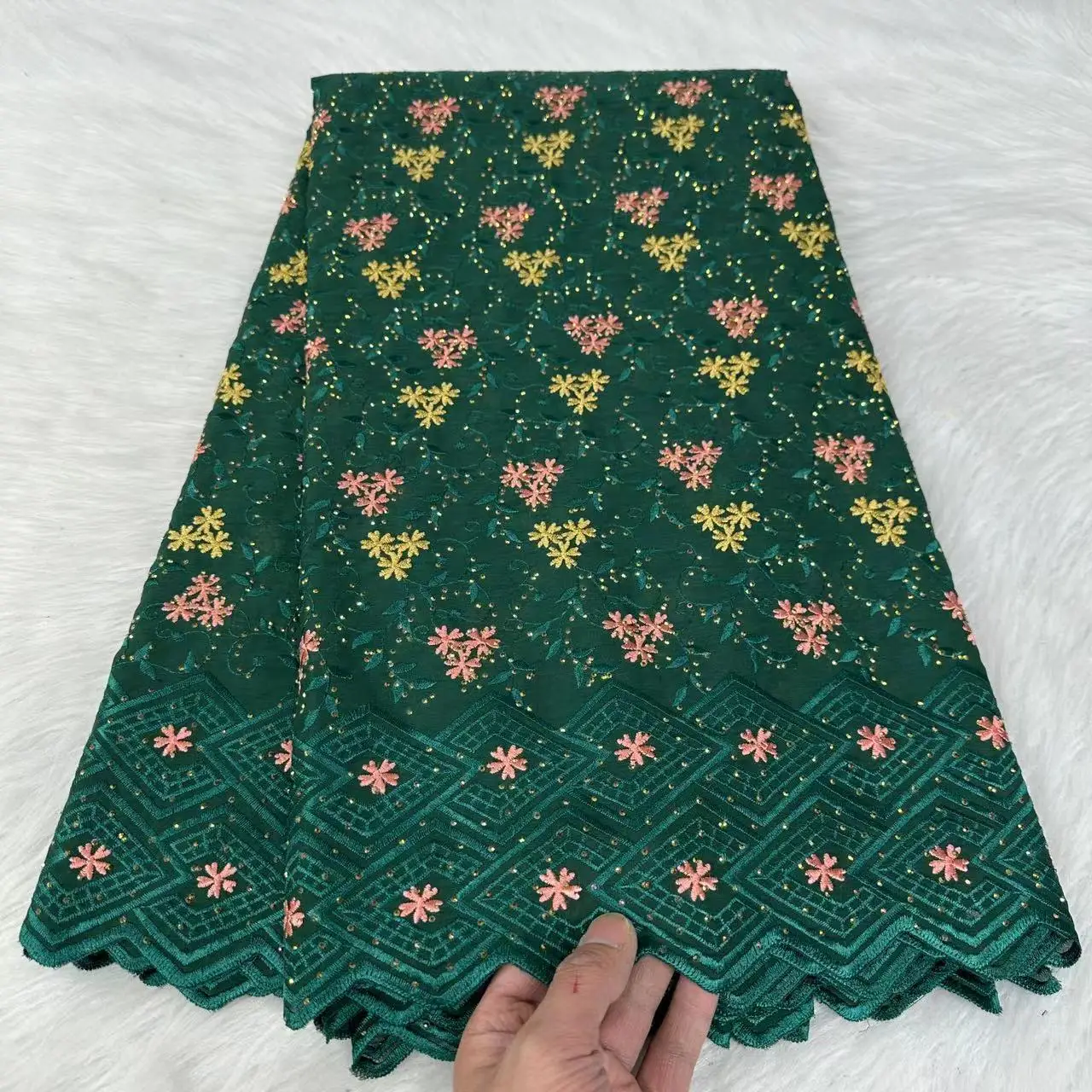 

Green Nigerian Lace Fabric Flower Embroidered African Swiss Voile Lace Fabrics 5Yards Austria Cotton Dubai Lace Sewing DIY Cloth