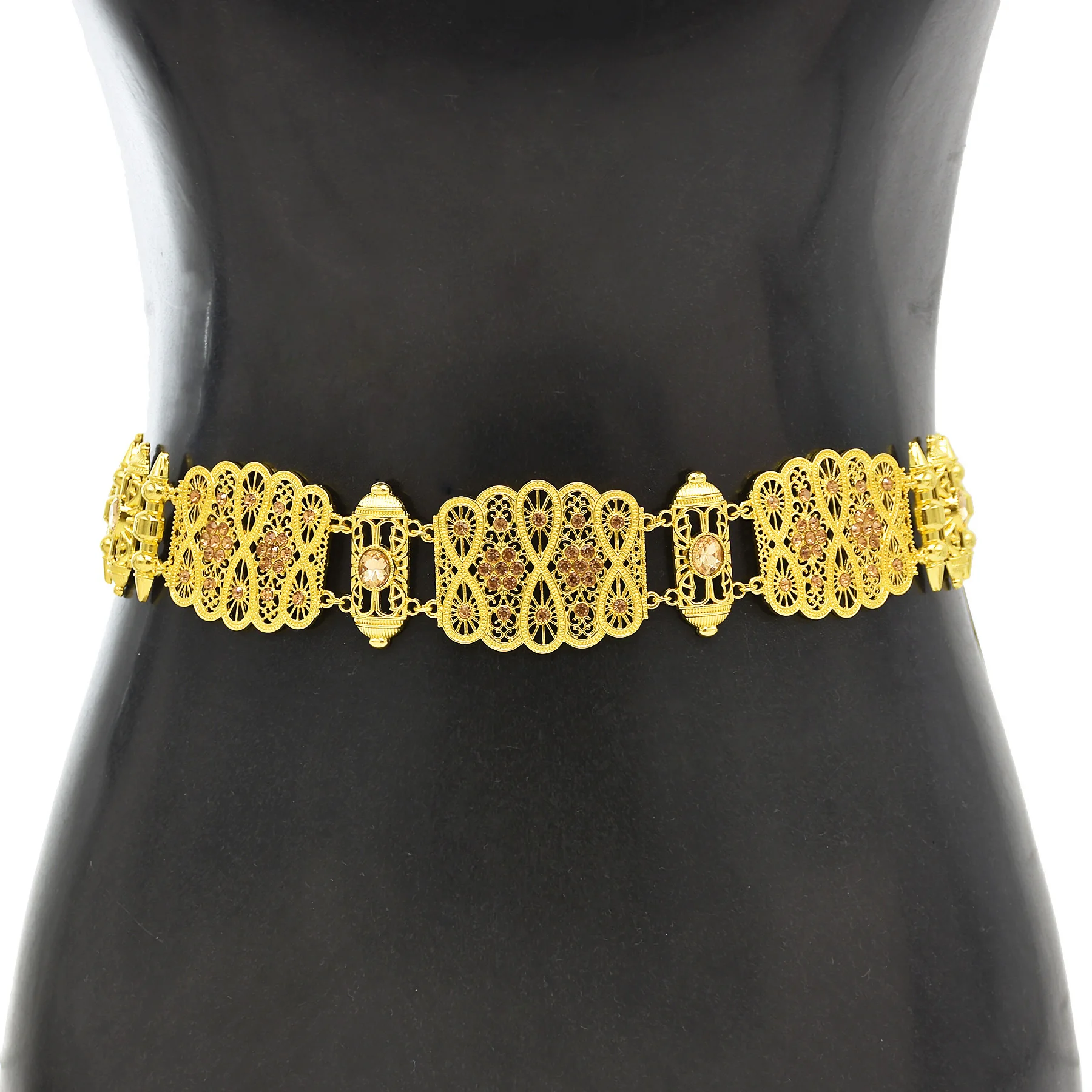 

Turkish Retro National Traditional Costume Metal Belt Gold Silver Color Rhinestone Hollow Flower Belly Chains India Body Jewelry