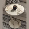 C Shaped End Table for Couch Small Places, Faux Marble White Space Saver Round Side Table for Sofa and Bedside with Wheels 6
