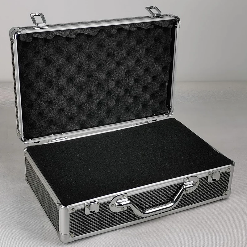 Aluminum Alloy Frame Suitcase Storage Box with Sponge Cubes Compartment for Microphone Sound Card Mixer Camera Drone Tools Kits