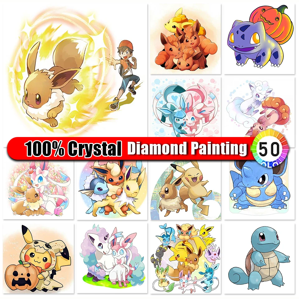 100% Crystal Diamond Painting Pokemon 5D Diy Full Diamond Mosaic Kit Punto Croce Cartoon Picture Art New 2024 Home Decoration