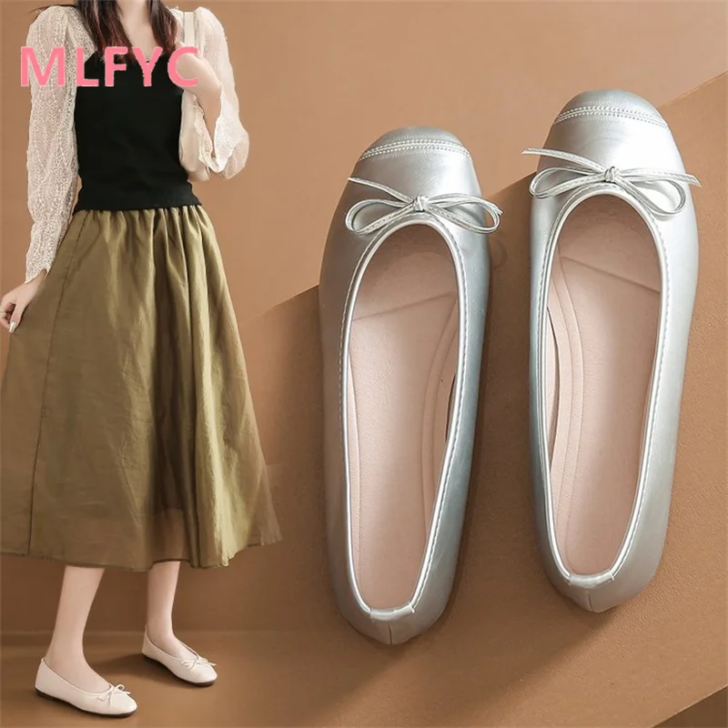 Soft flat shoes Spring and Autumn shallow cut single shoes Women's bow simple single shoes female flat sole single shoes