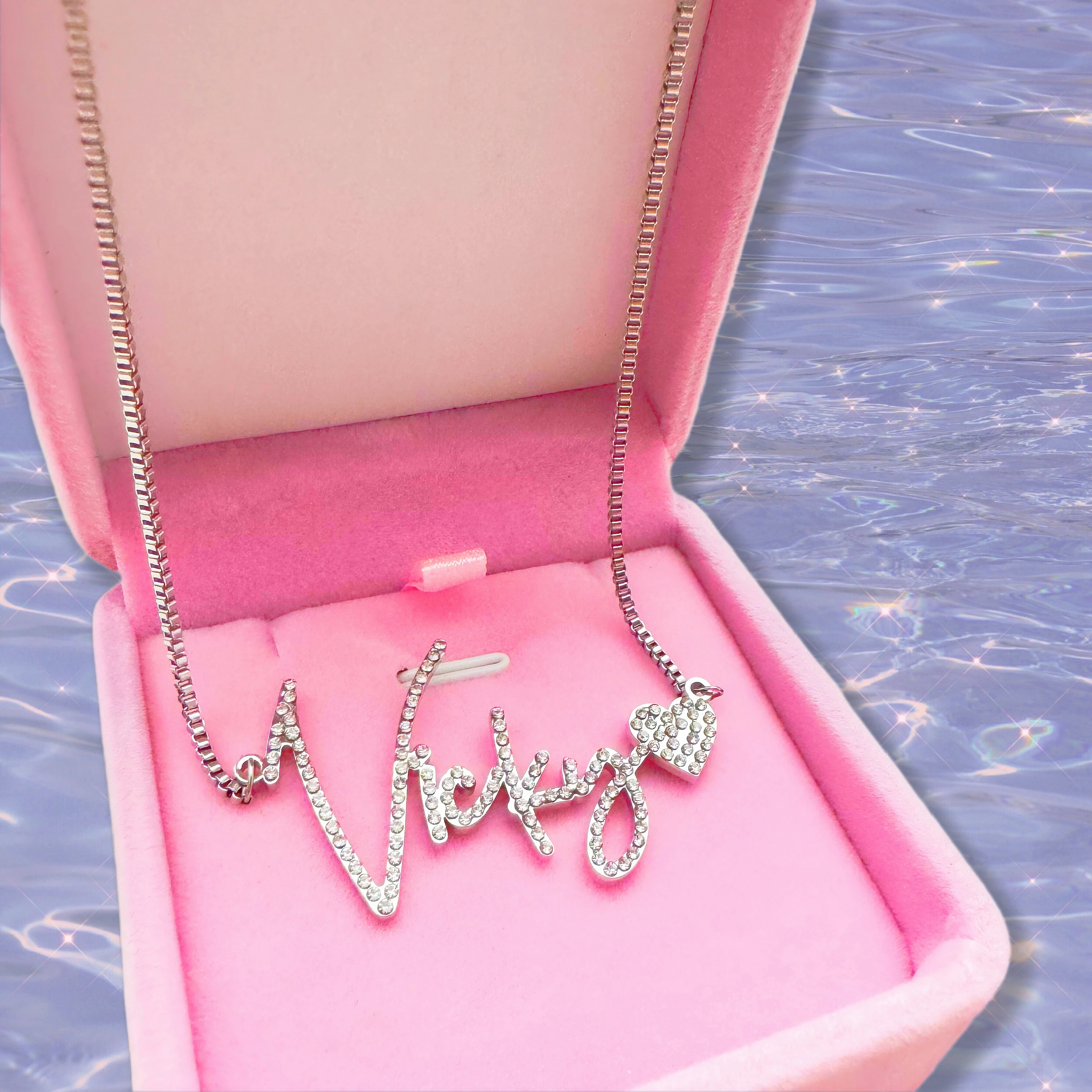 Custom Script Name Necklace Bling Diamond Nameplate Necklace