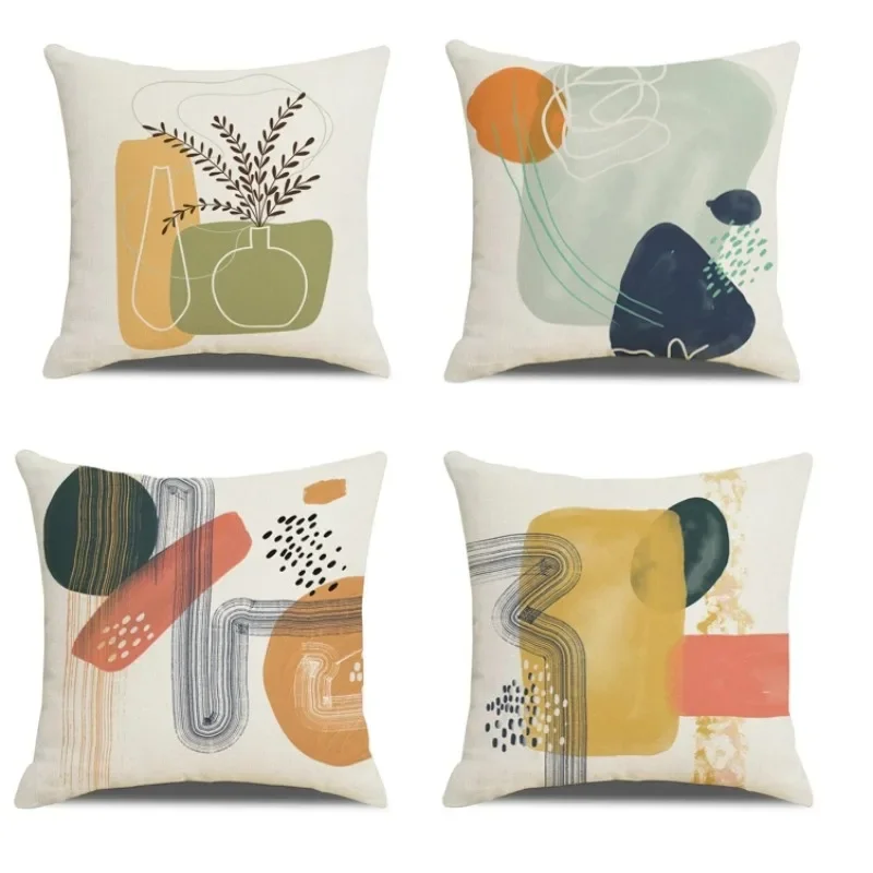 

Scandinavian Abstract Floral Pillowcase Geometric Luxury Printed Line Pillowcase Botanical Cushion Cover 45x45cm Decor DF936