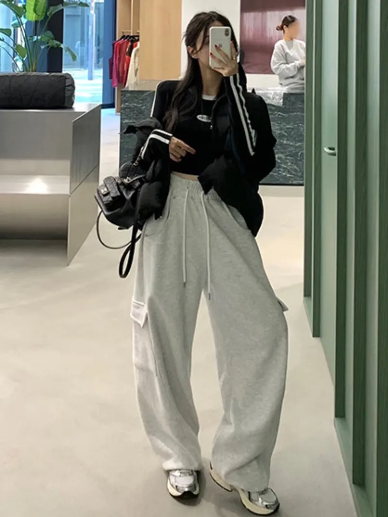 High Waist Wide Leg Casual Sports Pants Elastic Waist Straight Leg Women's Slow Sweatpants Trendy Dongda Gate INS