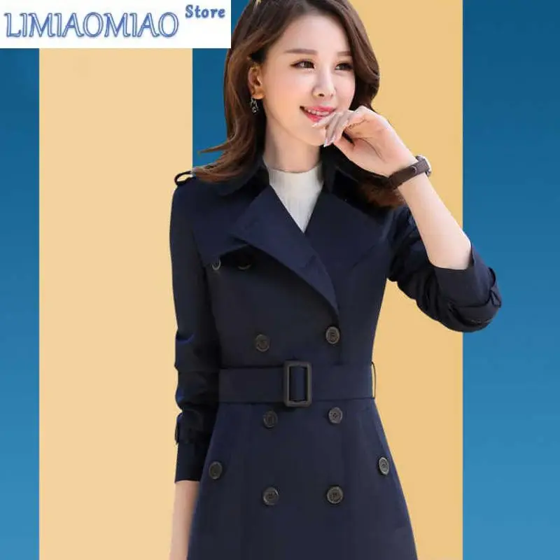 New Women Trench Coat Spring Autumn Windbreaker Female Mid-long Double-Breasted Jacket With Belt Basic Coat Cotton Outwear Belt