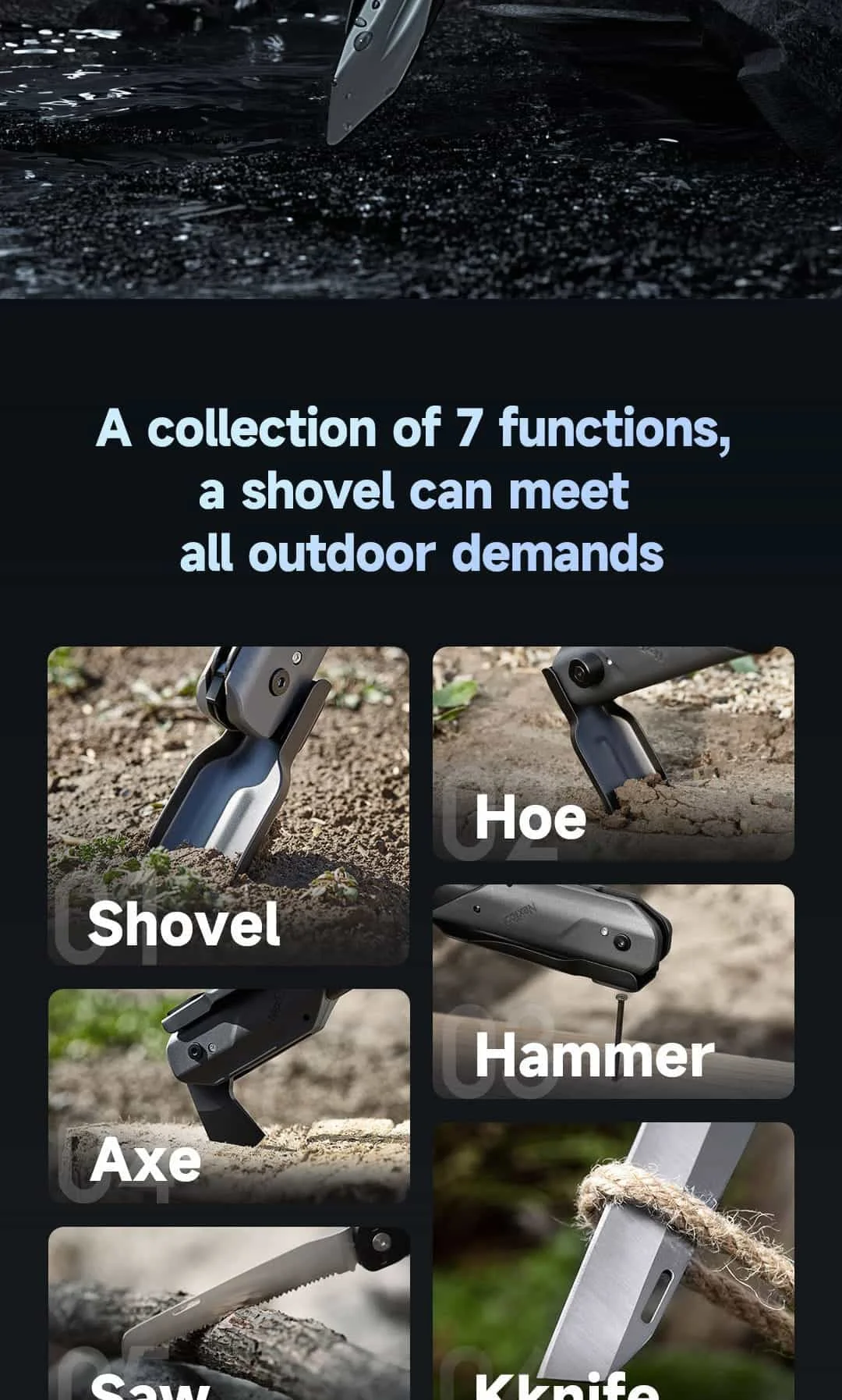 Gadgetoo Basel Tool-Outdoor Multifunctional Shovel, 7 In 1 Multi Tool, Camping Folding Shovel, Hoe, Ax, Hammer, Wood Saw, Knife, Survival Tool Gadgetoo Basel Tool-Outdoor Multifunctional Shovel, 7 In 1 Multi Tool, Camping Folding Shovel, Hoe, Ax, Hammer, Wood Saw, Knife, Survival Tool