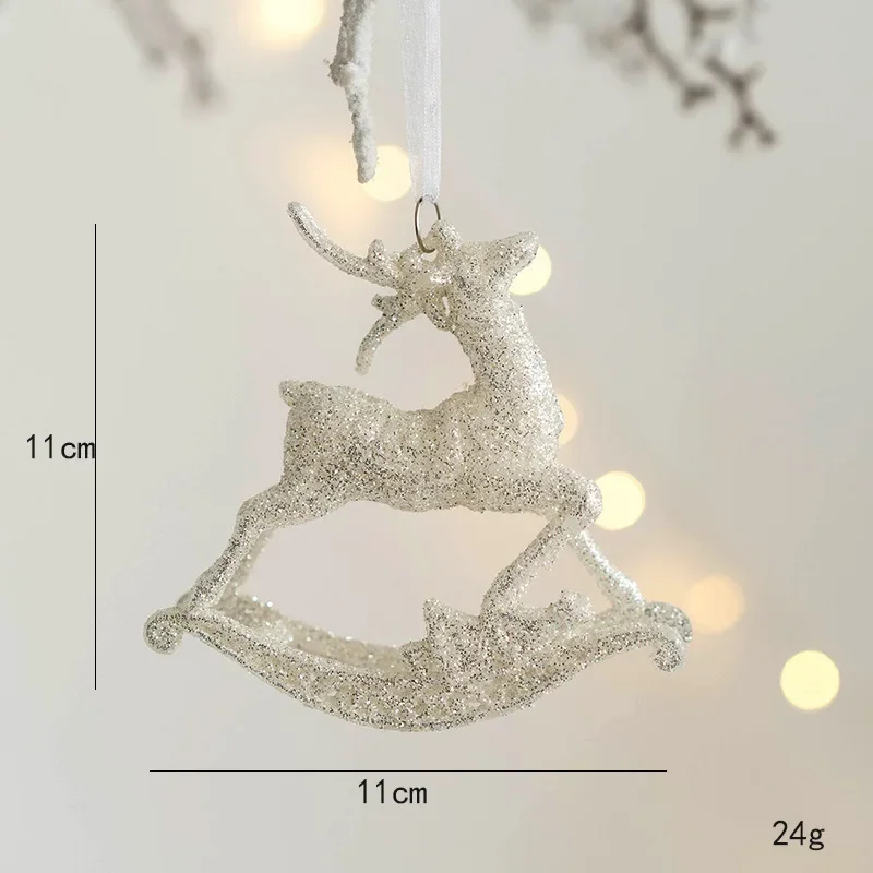 Christmas Tree Hanging Pendants Glitter White Deer Ornaments Xmas Elk 2025 Christmas Decor for Home Kids Toy New Year 2026