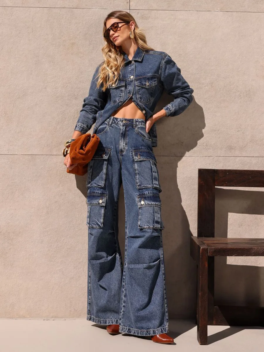 Bornladies Women's Retro Dark Blue Denim Jacket Lapel New Autumn Loose Stylish Casual Daily Outerwear Denim Tops