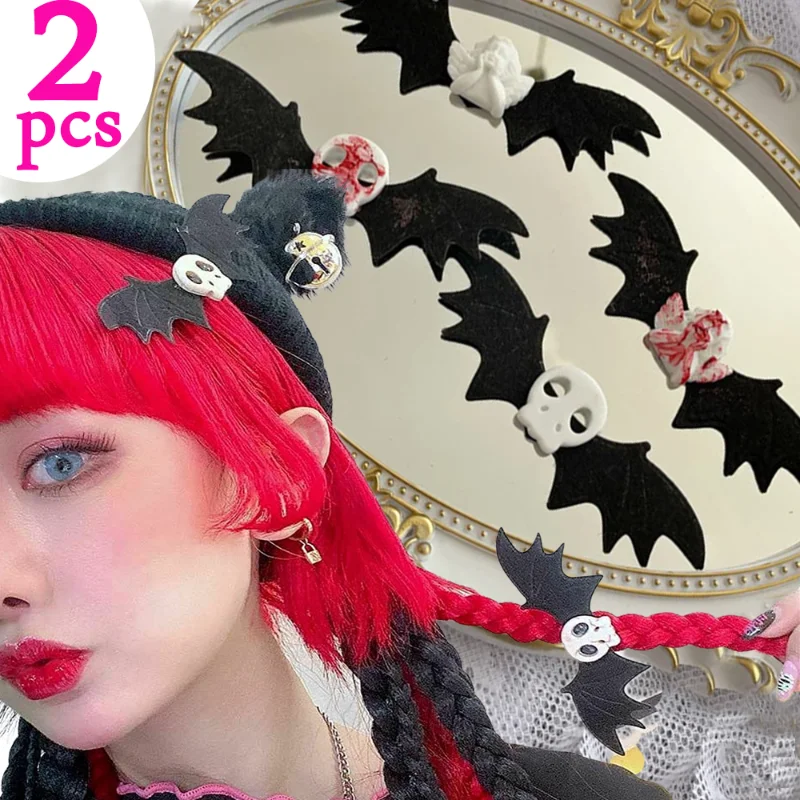 

2/1pcs Skull Bat Hair Clips Gothic Duckbill Clip Halloween Angel Bat Hair Barrettes Lolita Creative Hairpin Party Costume Gift