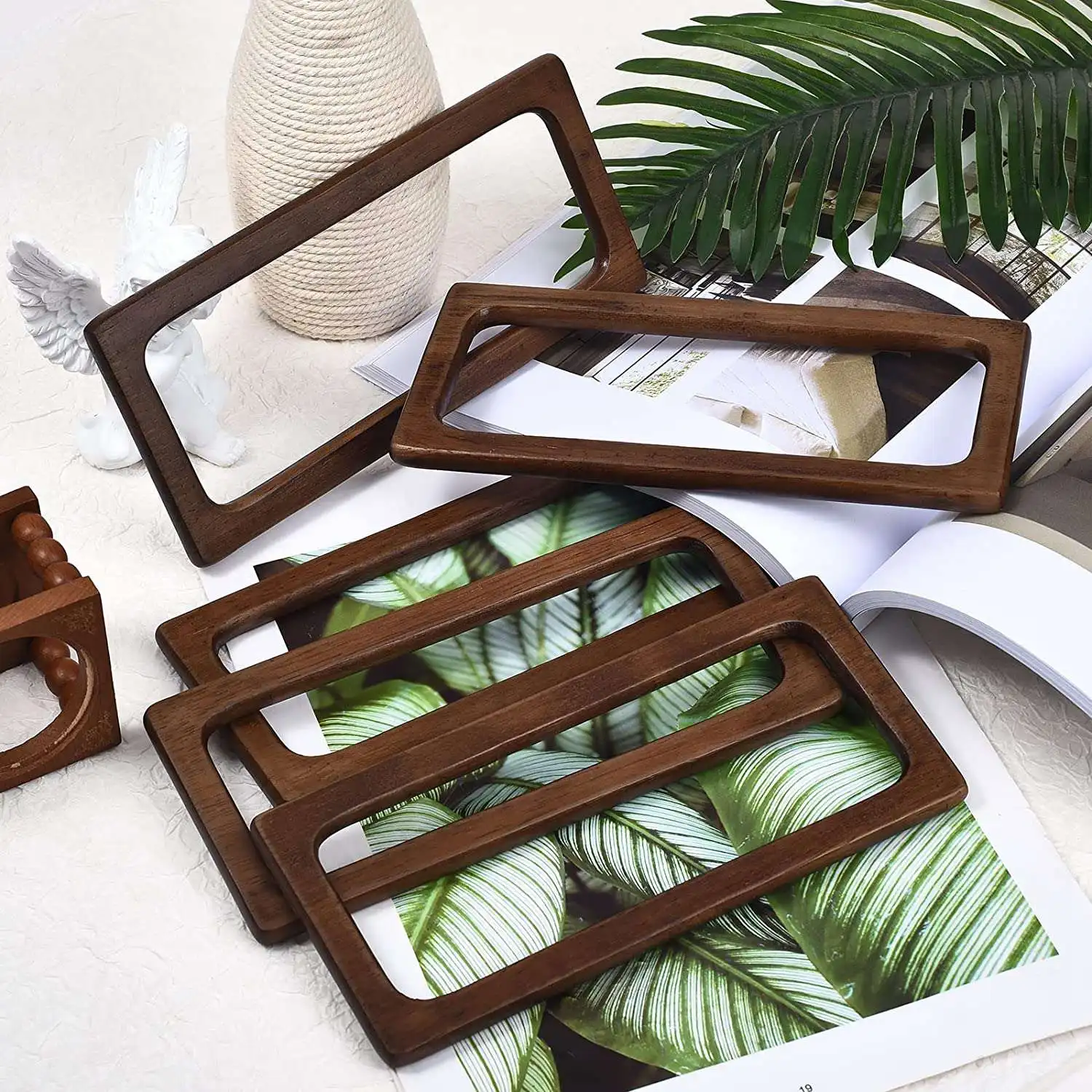 B14C 2Pcs 20Cm 직사각형 나무 가방 손잡이 DIY 바느질 브래킷 핸드백 액세서리 제작을위한 지갑 프레임 손잡이