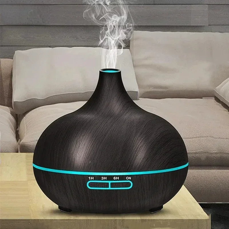 500ml Air Humidifier Aromatherapy Essential Oil Diffuser Wood Grain Ultrasonic Remote Control 7 Color Lights For Home Bedroom 2