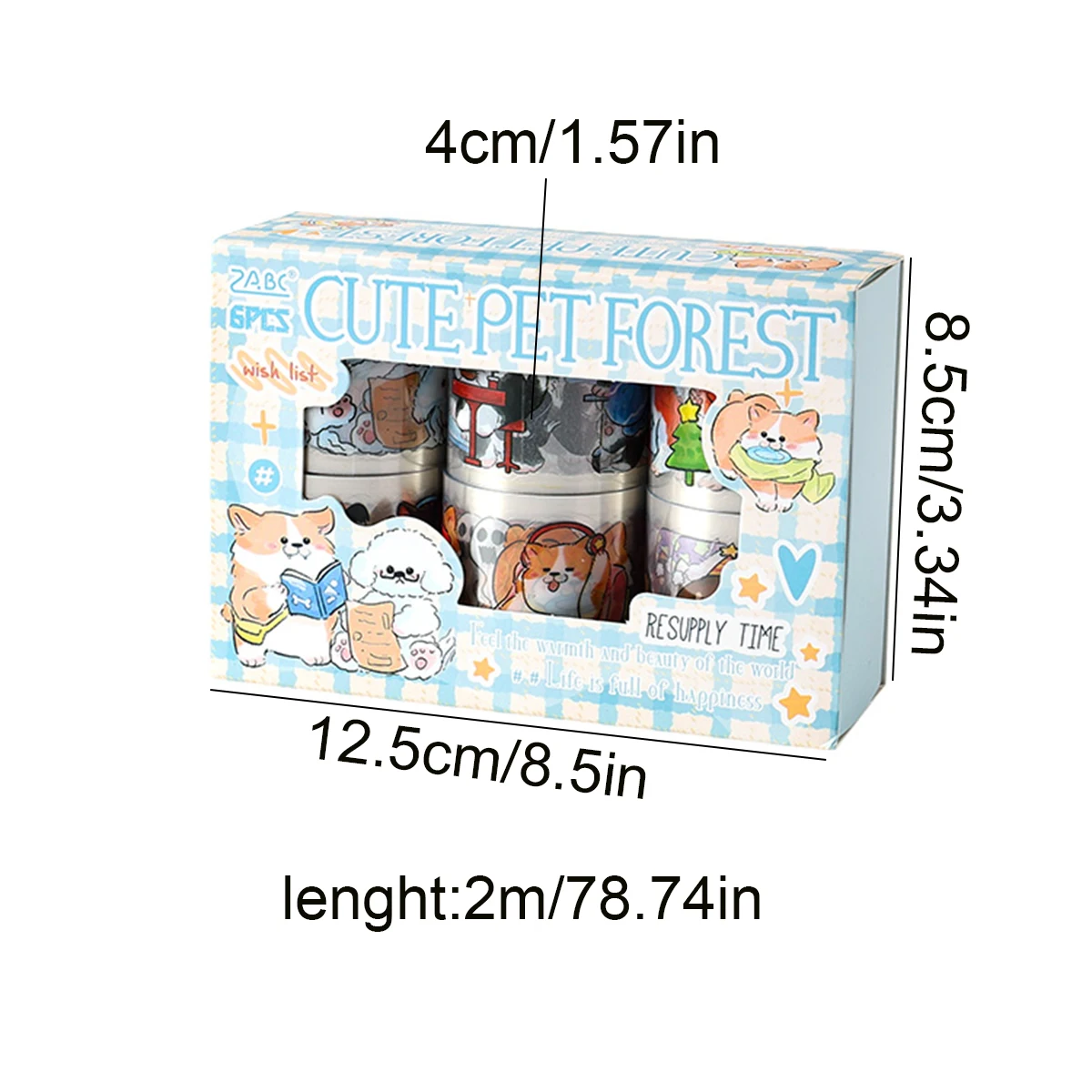 DIY 사진 프레임, 일기, 선물 상자 포장, 절묘한 장식 용품에 적합한 귀여운 애완 동물 패턴 테이프 6 롤 세트