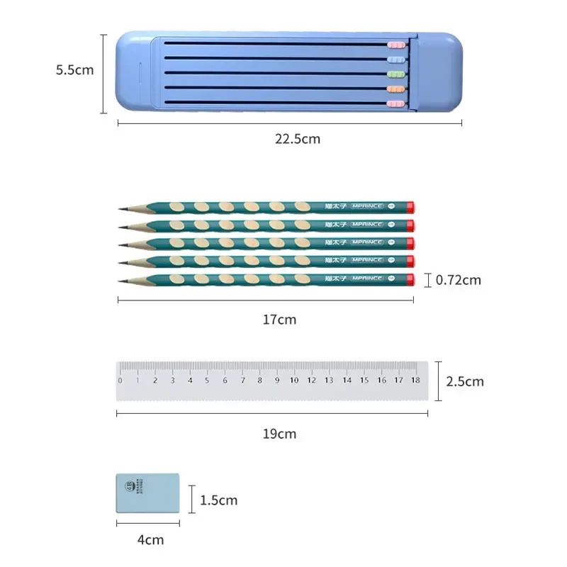 8 in 1 Pens Storage Box With 5 Pencils 1 Eraser and Ruler Kawaii Stationery Storage Box Desk Organizer School Supplies Gifts