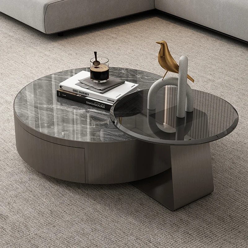 

Stainless Steel Luxury Coffee Table Solid Wood Drawers Glass Transparent Coffee Table Sofa Side Muebles Para El Hogar Furniture