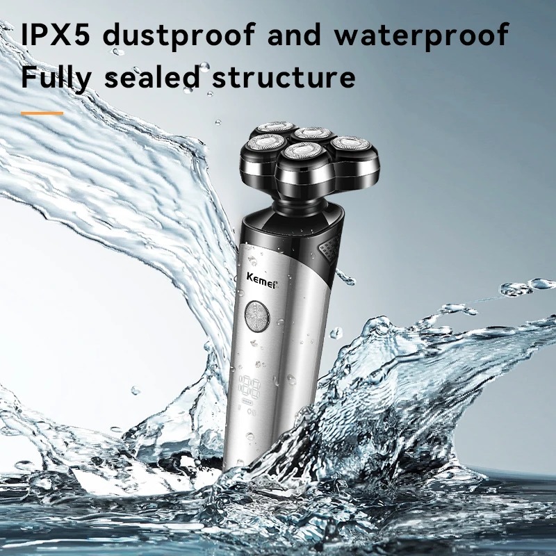 Kemei Rechargeable 5 Blades Shaver Electric Rotary Razor Bald Head Intelligent Wet Dry Men Beard Shaving Trimmer IPX5 Washable 3