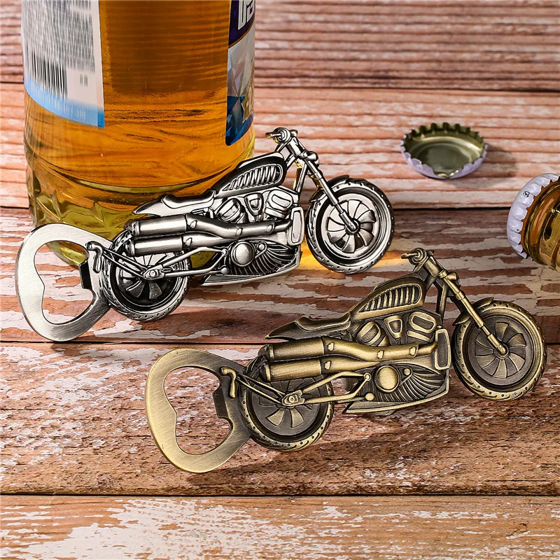Cooler Bieröffner aus Metall, Motorradform, Flaschen- und Soda-Öffner, Küche, Bar, Zubehör, Dekoration, Hochzeit, Party, Geschenk, Set mit Tasche – Detail 3