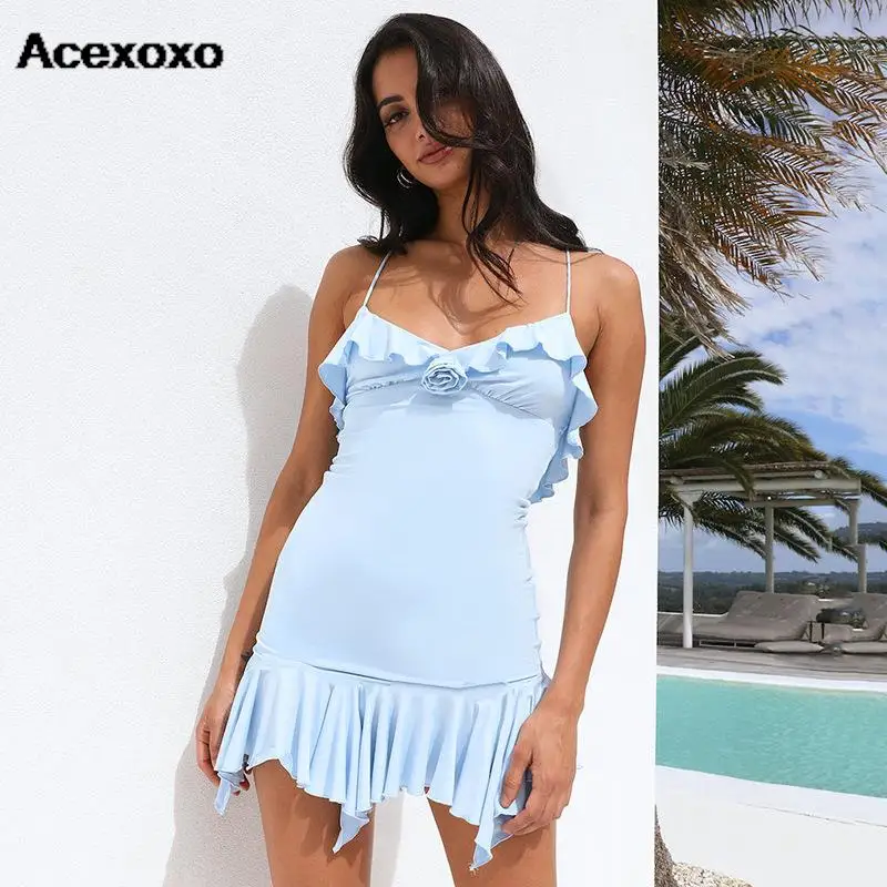 

2023 Design on the feeling of a V-neck dress with a drop neck fashion popular sexy new spice high waist halter hip dress