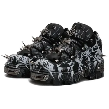 2026 New Original Design Graffiti Platform Men's and Women's Dark Rivets Rock Punk Heightening Muffin Casual Dad Shoes 1
