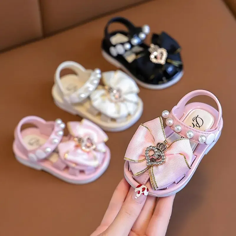 Kids Shoes Kids Sandals Baby Sandals Sandals And Clogs Summer Aged 0-3 Cute Bow Rhinestone Crown Style Baby Shoes For Girls Non-Slip Soft Children Toddler Kids Covered Toes Sandals