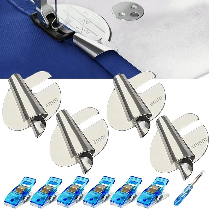 Sewing Rolled Hemmer Foot Set 4Pcs (4/6/8/10MM),Universal Sewing Machine Accessories Rolled Hem Presser Foot