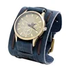 Relogio Masculi Retro Big Wide Genuine Leather Strap Watch Men Punk  Quartz Cuff Watch Wristwatches Bracelet Unusual Wrist Watch 6