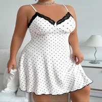 XL-5XL grande taille jarretelle chemise de nuit femmes dentelle col en v genou longueur pyjama robe Sexy complet glisse mince vêtements de nuit vêtements de détente 3
