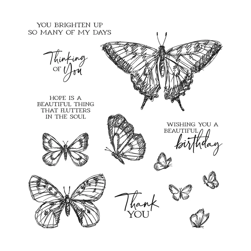 Clear Stamps Clear Rubber Stamps Metal Cutting Dies Clear Silicone Stamp Sketched Butterflies DIY Crafts Card Album Making Scrapbooking Stencil